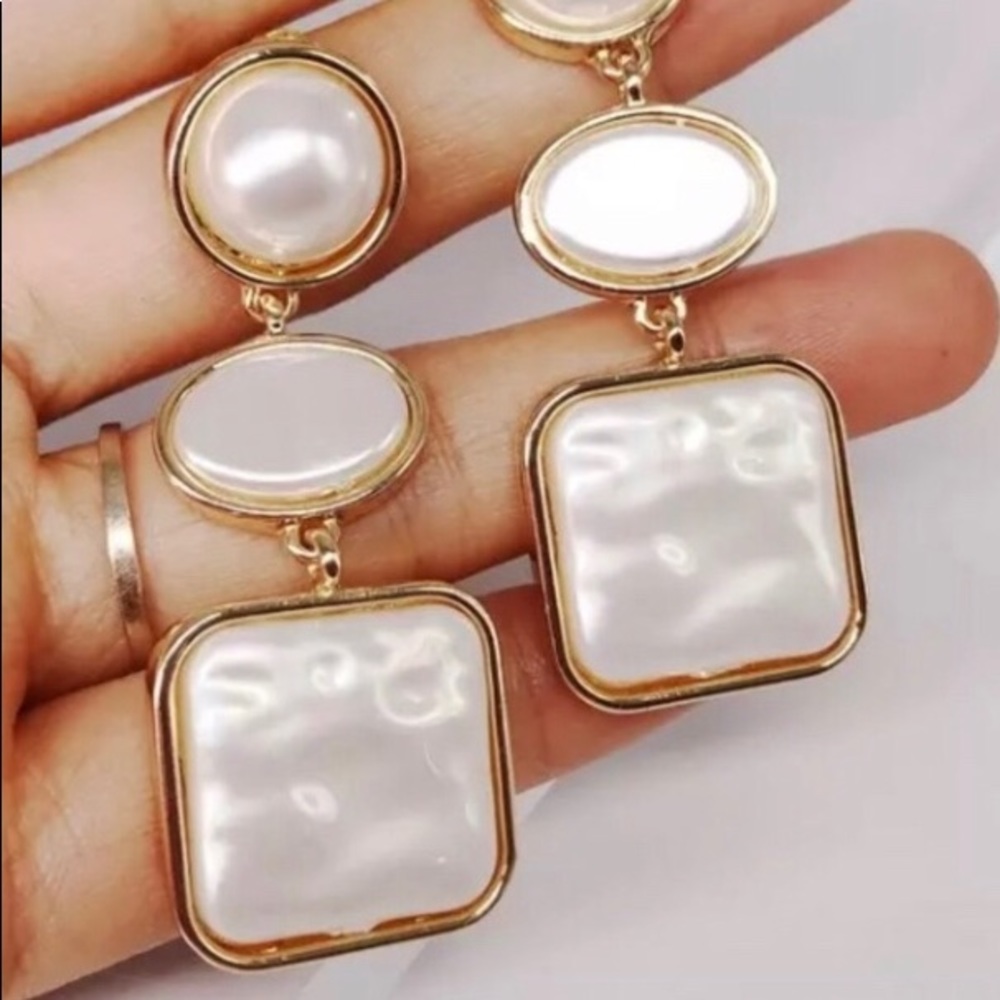 ✅🌹Geometric Imitation Pearl Shell Dangle Earrings
